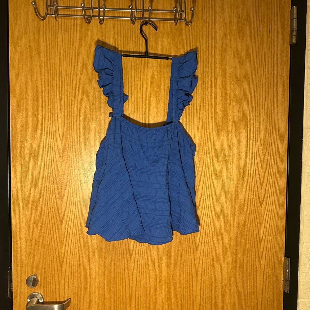 Blue Ruffle Strap Top